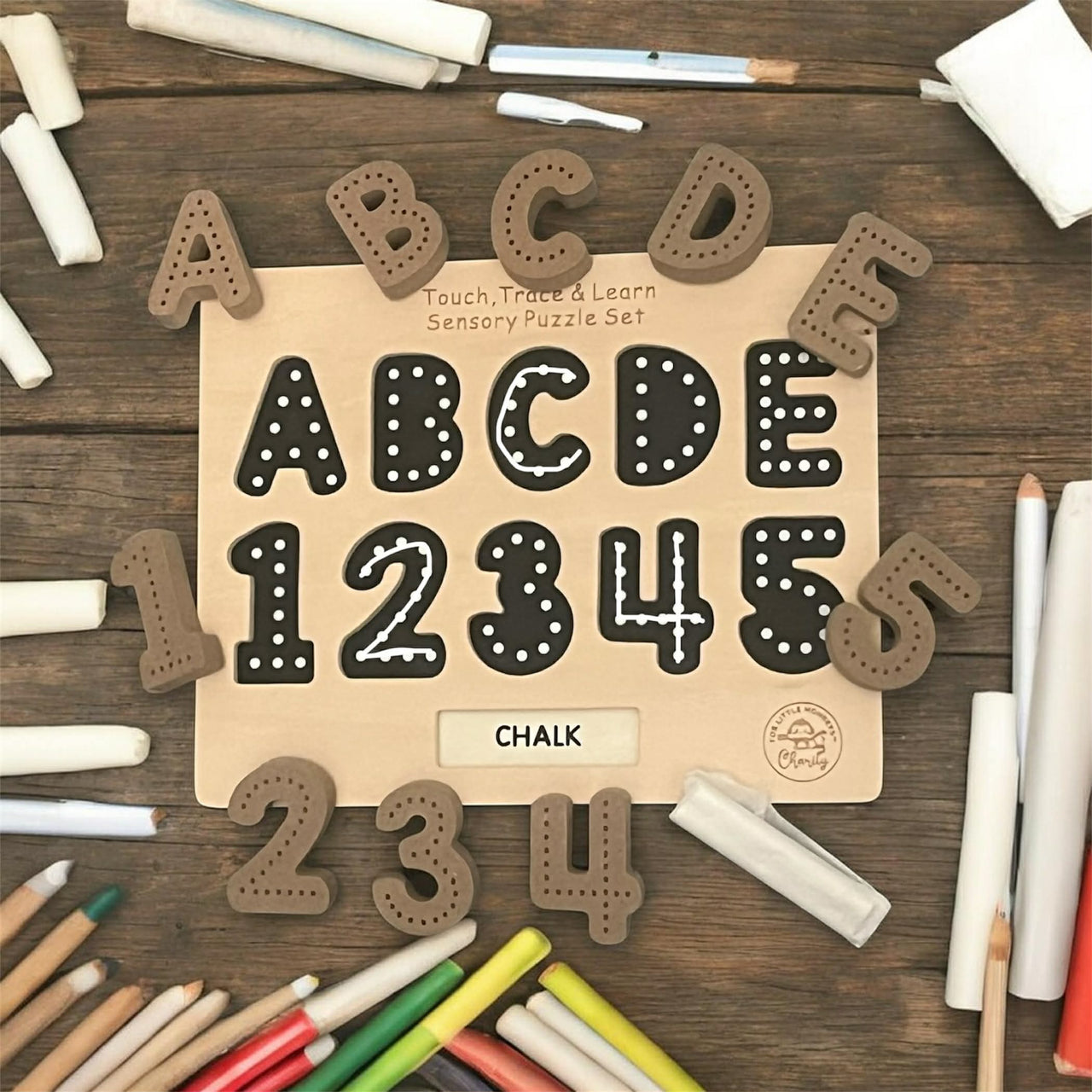 Mini Chalkboard Based Puzzle - Charity Board-  CHALKBOARD BASE WITH TRACERS -  Educational Alphabet Tracing Board | Sensory Learning Tool for Autism | Handwriting Practice Board
