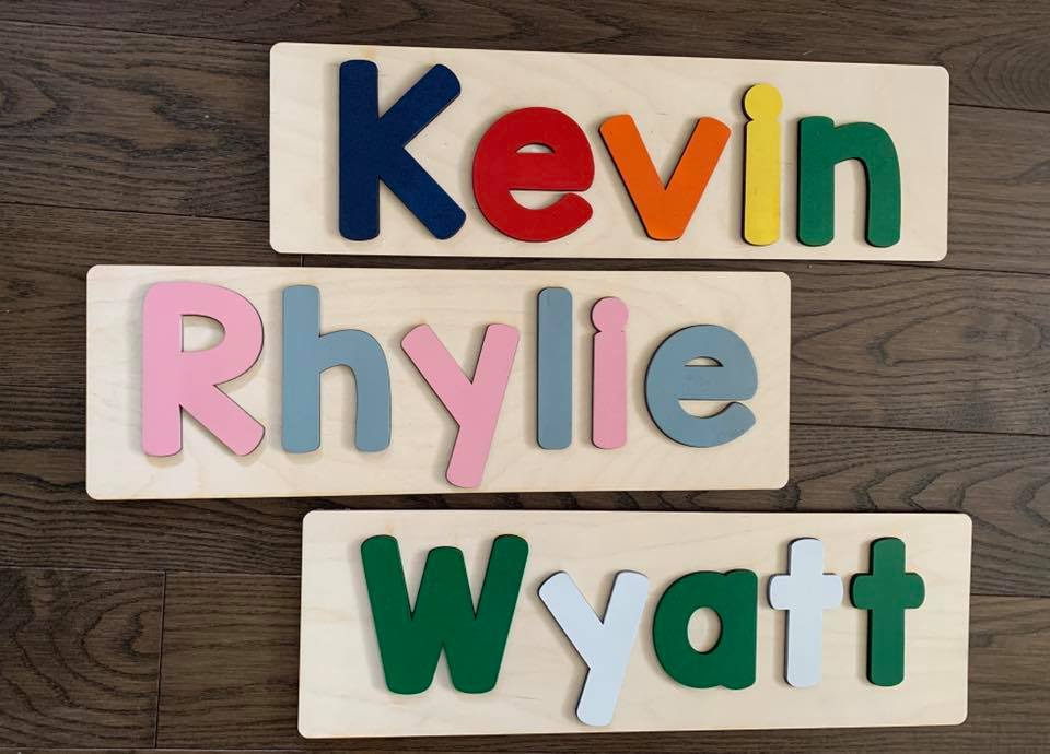 Personalized wooden chalkboard name puzzle for autism support and early learning development
Wooden educational name puzzle with chalkboard base showing personalized letters for autism learning support